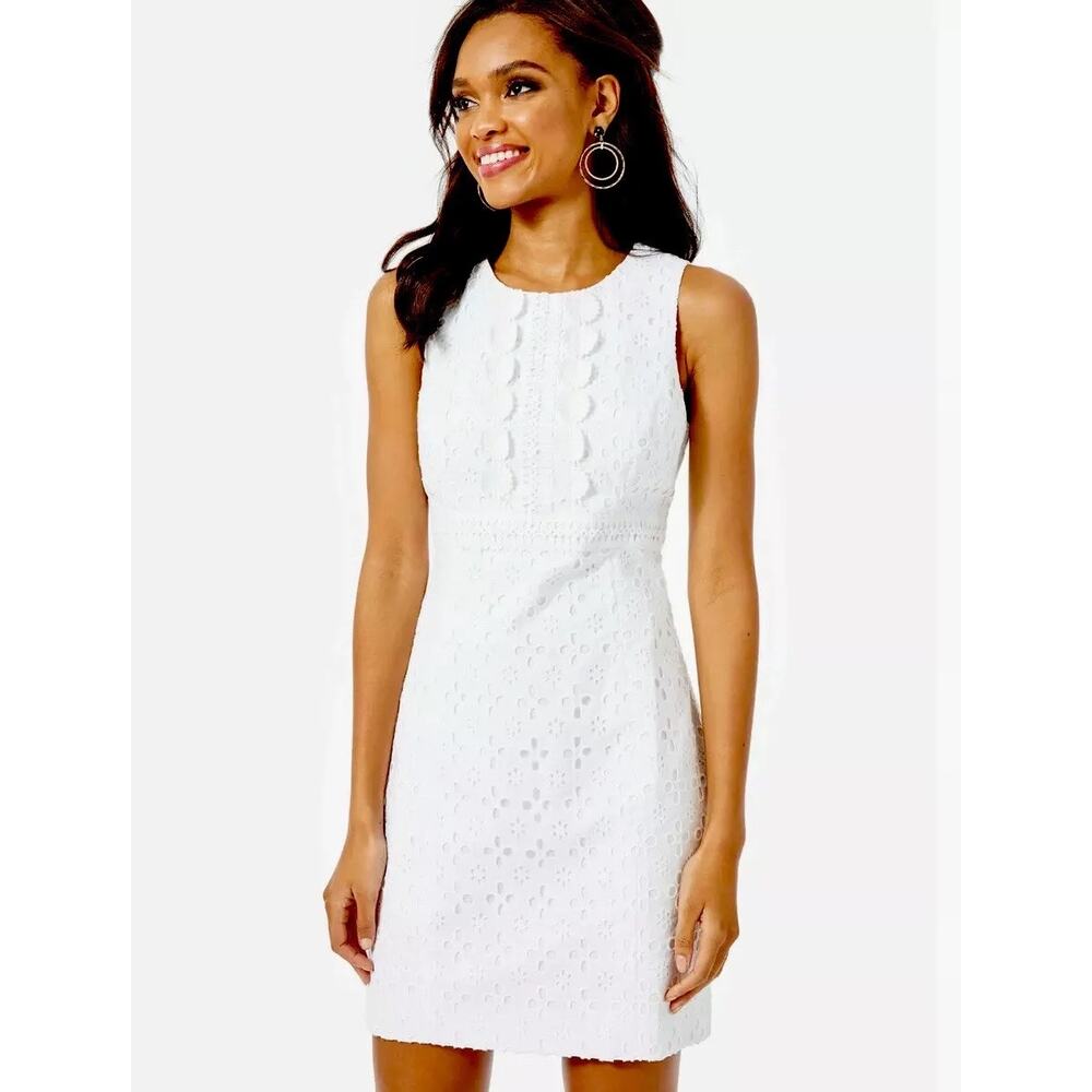 Lilly Pulitzer Railee Resort White Floral Cross Eyelet Shift Dress Size 0